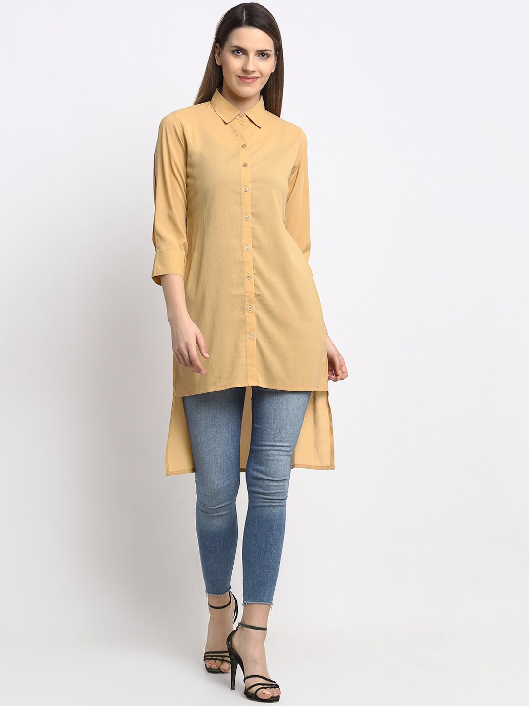 

Aujjessa Beige Slit Sleeves Georgette High-low Top