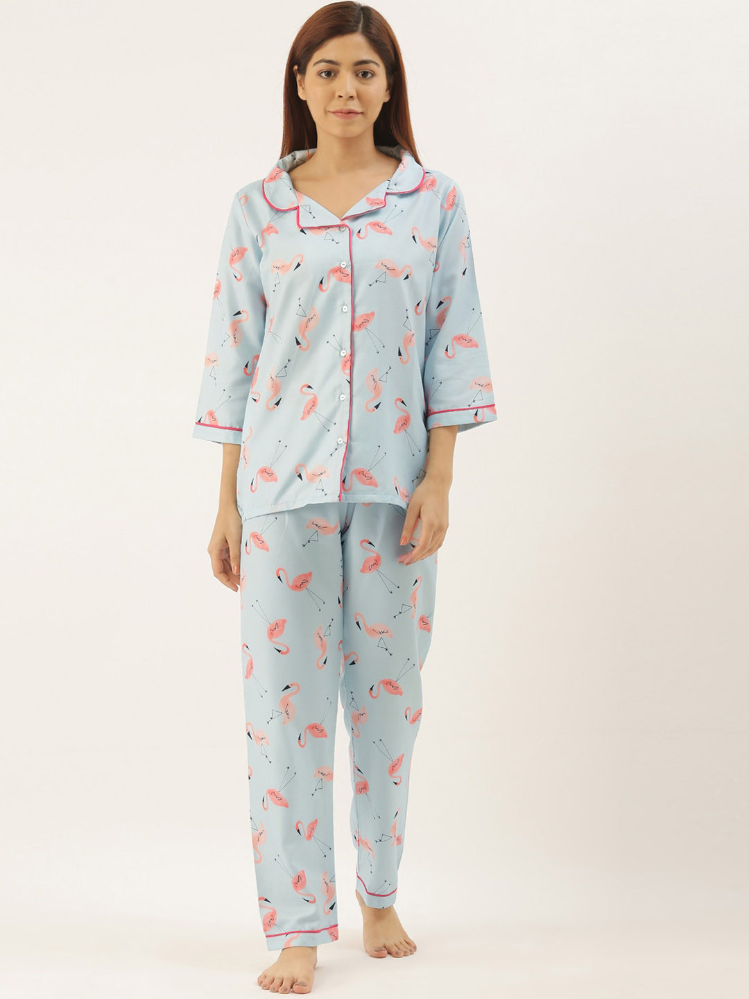 

Bannos Swagger Women Blue & Coral Printed Night suit