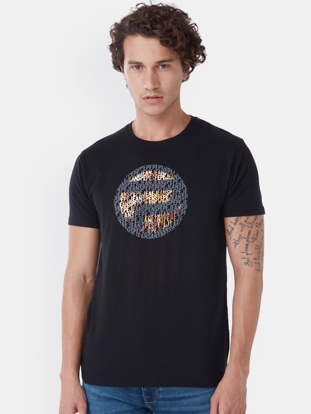 

Pepe Jeans Men Black Printed Round Neck T-shirt