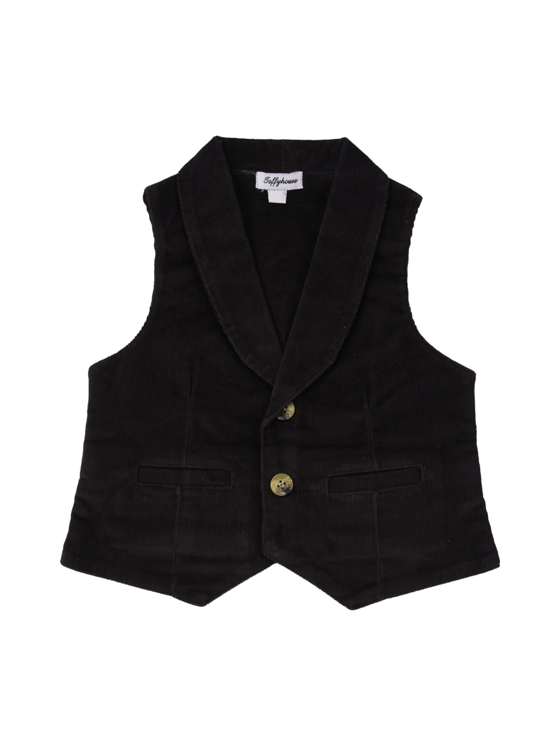 

TOFFY HOUSE Infant Boys Black Solid Casual Corduroy Waistcoat