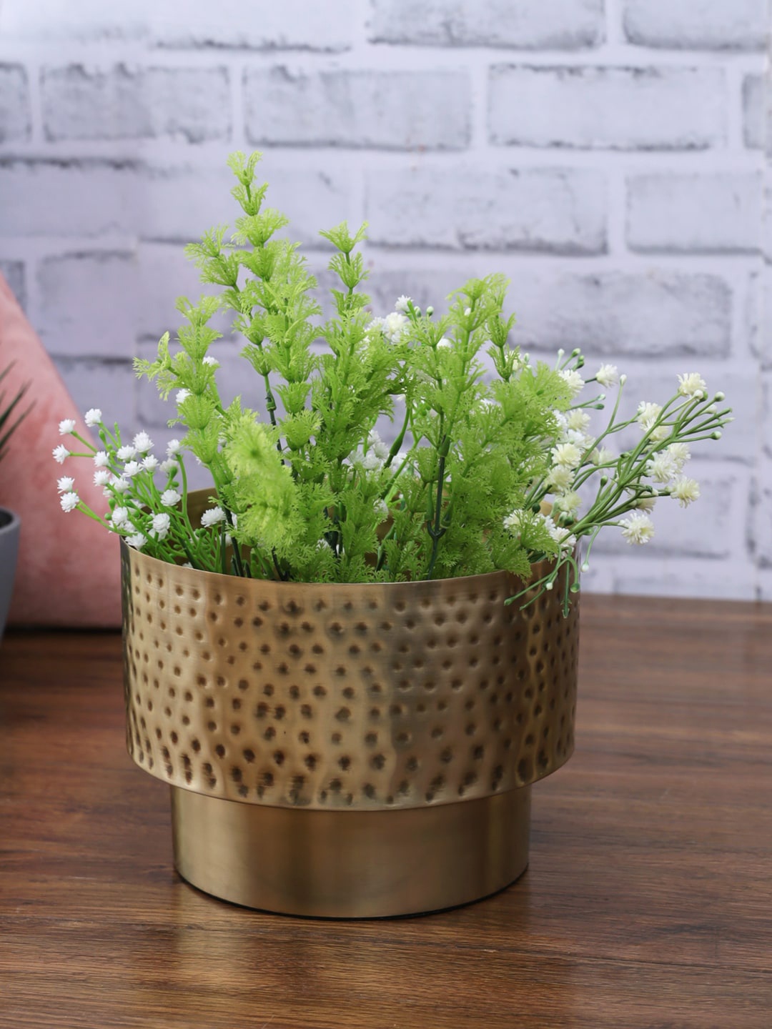 

HomeTown Gold-Toned Hammered Metal Planter