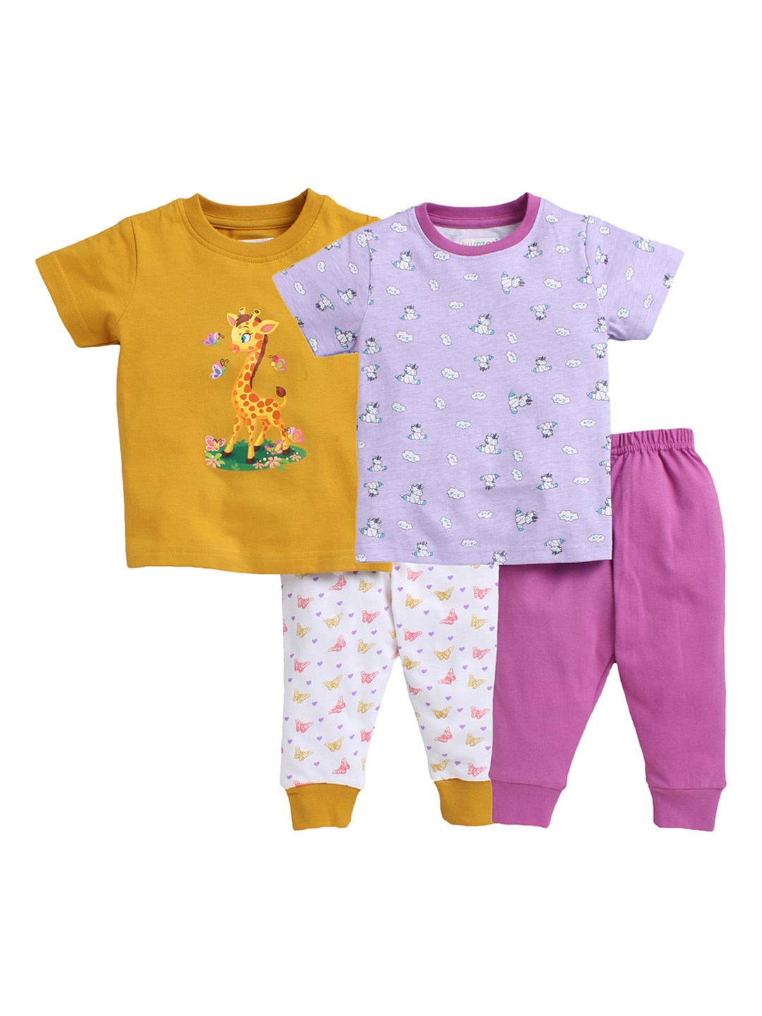 

BUMZEE Unisex Kids Purple & White Set of 2 Printed Night suit