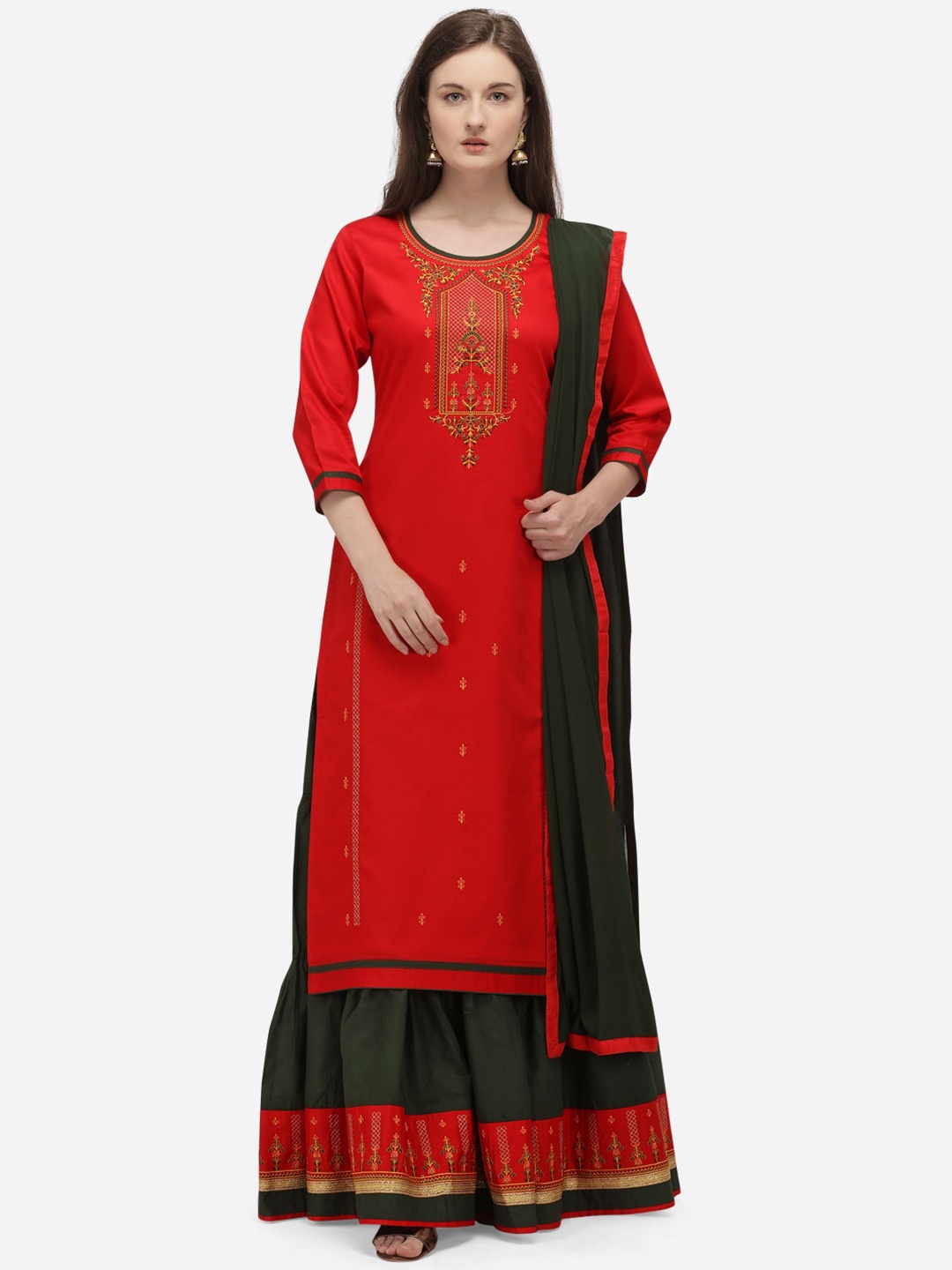 

SheWill Red & Green Silk Blend Unstitched Dress Material