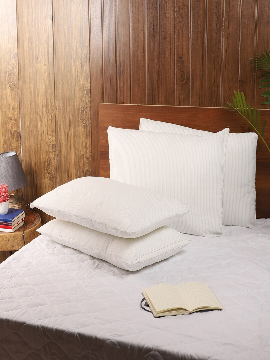 MFD HOME FURNISHING Set Of 4 White Striped Sleep Pillows