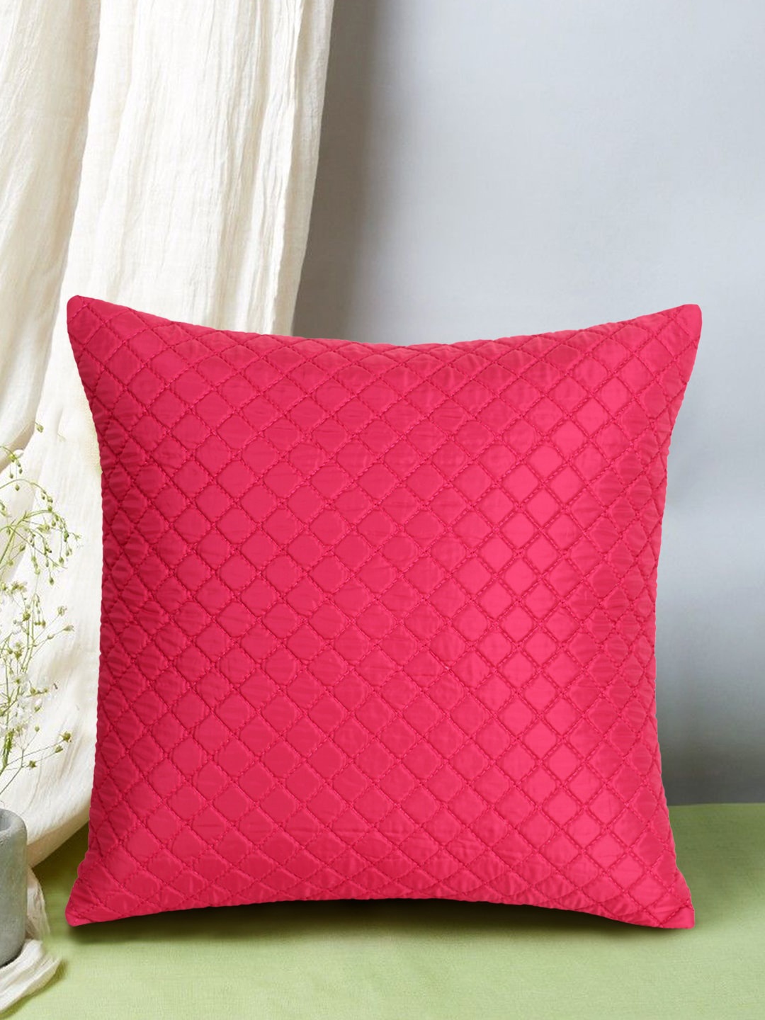 

Mezposh Pink Set of Single Checked Square Cushion Covers