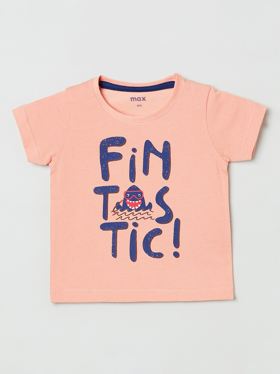 

max Boys Orange Printed Round Neck T-shirt