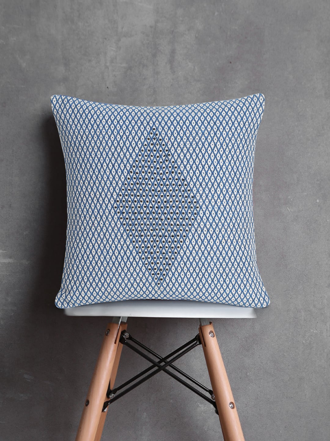 

Mezposh Blue & White Set of Single Checked Square Cushion Covers