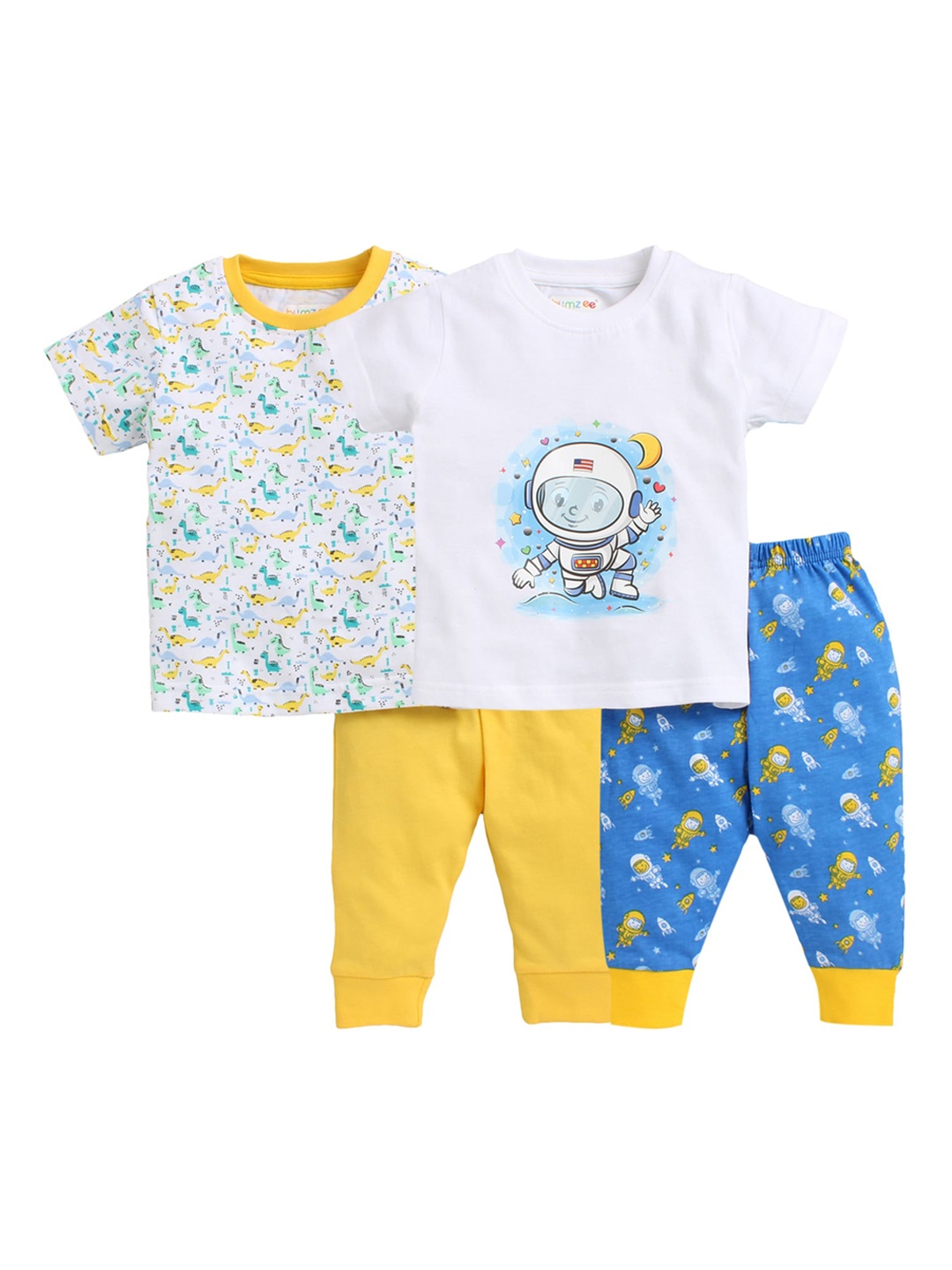 

BUMZEE Unisex Kids Pack Of 2 Printed Cotton Nightsuits, White