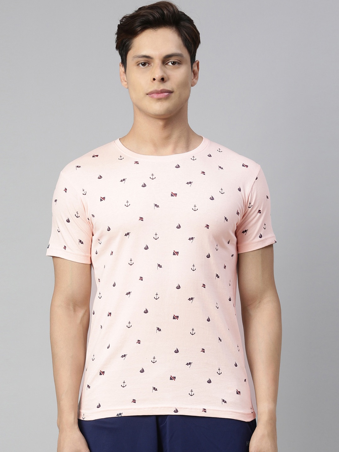 

Kryptic Men Pink Printed Round Neck Pure Cotton T-shirt