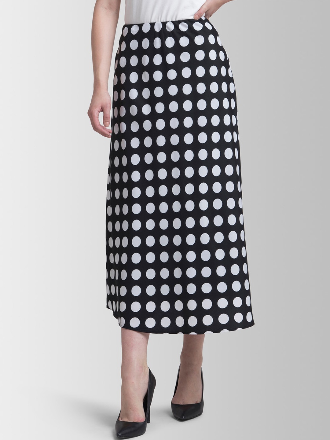 

FableStreet Women Black & White Printed A-Line Midi Skirt