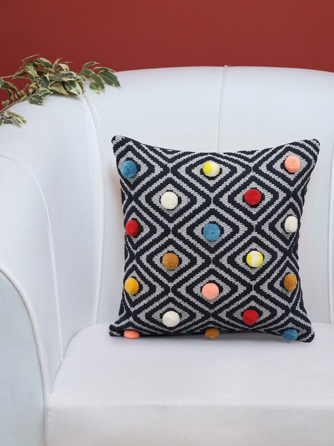 

Mezposh Navy Blue & Grey Set of Single Geometric Square Cushion Covers