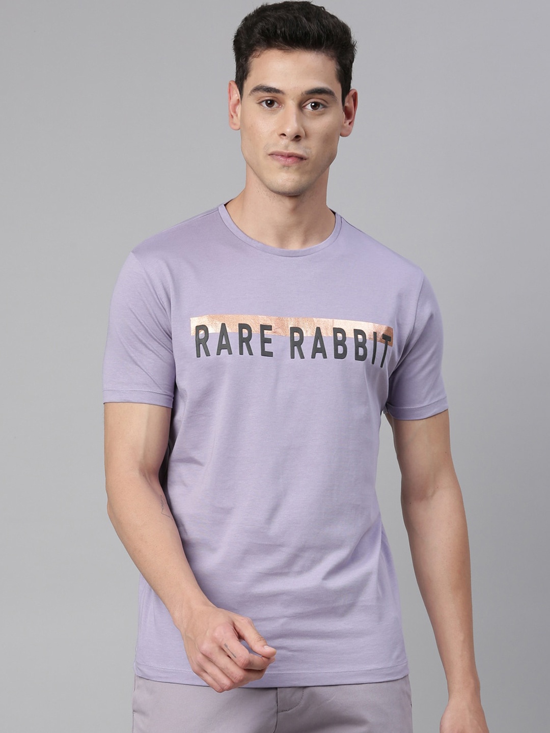 

RARE RABBIT Men Anton Slim Fit Printed Round Neck T-Shirt, Lavender