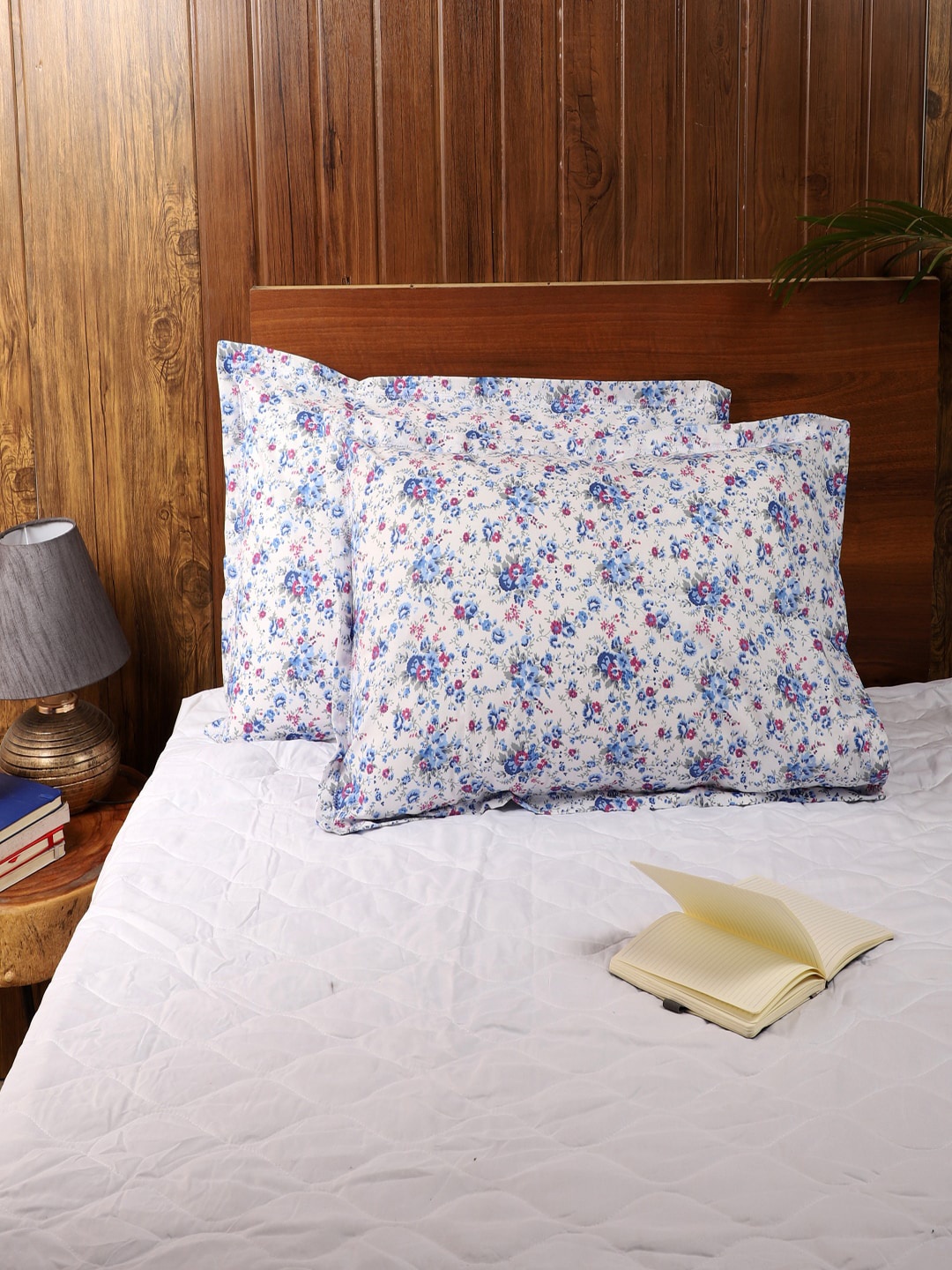 MFD HOME FURNISHING Set Of 2 White Floral Printed Sleep Pillows