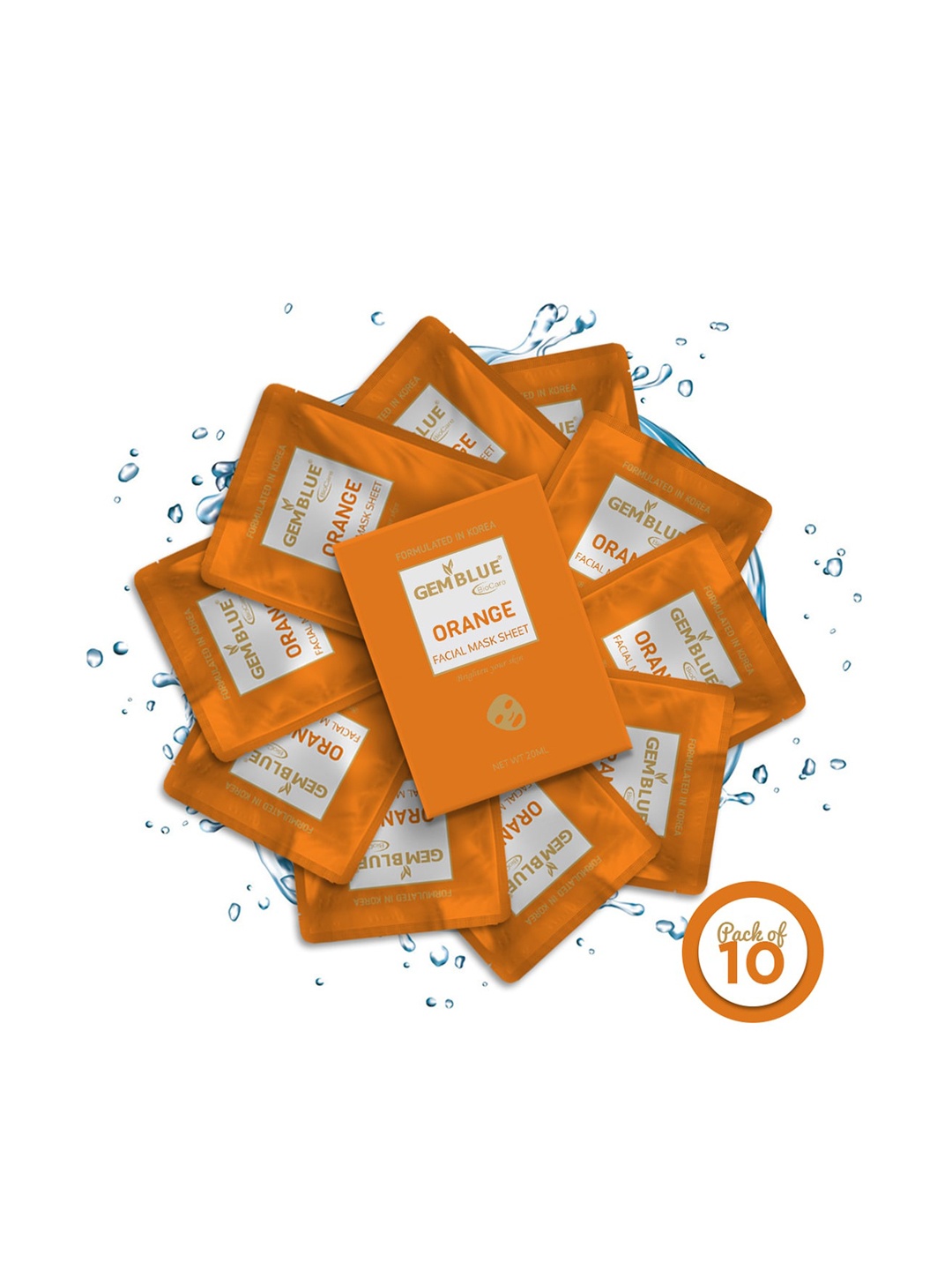 

GEMBLUE BioCare Unisex Pack Of 10 Orange Facial Mask Sheet 200 ml