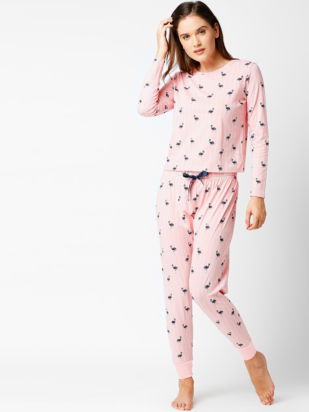 

I like me Women Pink & Navy Blue Printed Night Suit
