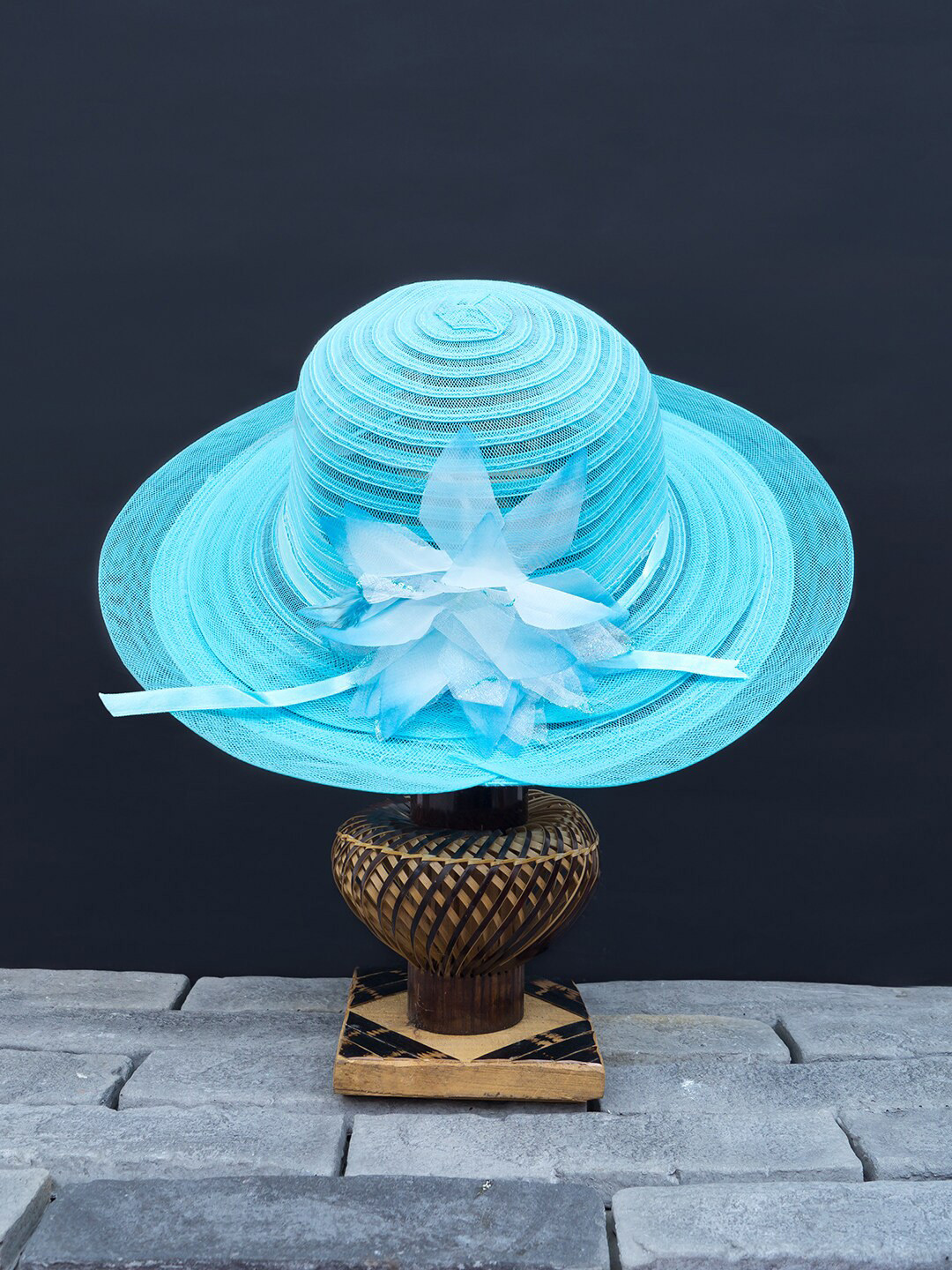 

Golden Peacock Women Blue Woven-Design Straw Sun Hat