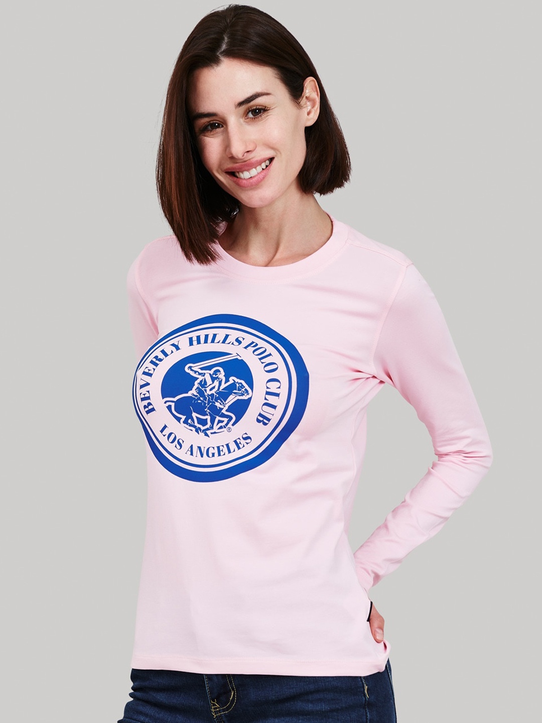 

Beverly Hills Polo Club Women Pink Brand Logo Printed Round Neck T-shirt