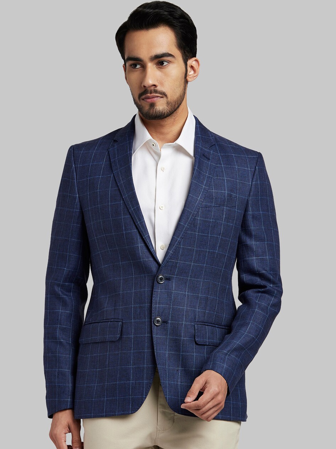 

Parx Men Blue Checked Single-Breasted Casual Blazer