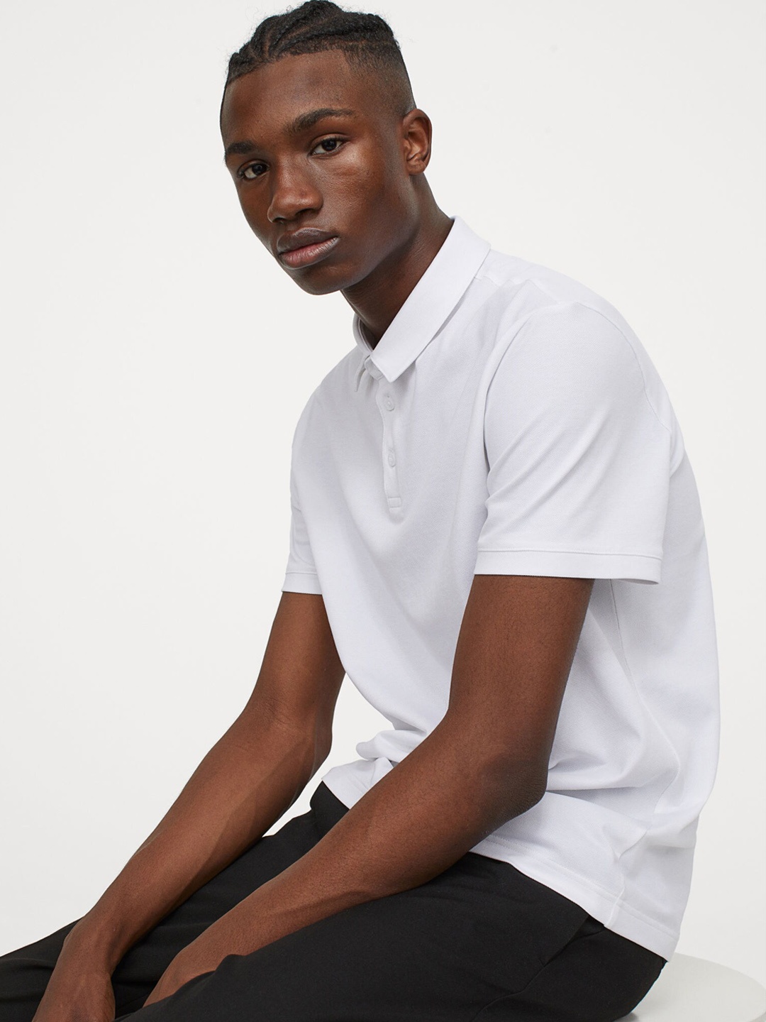 H&M Men White Slim Fit COOLMAX Polo Shirt