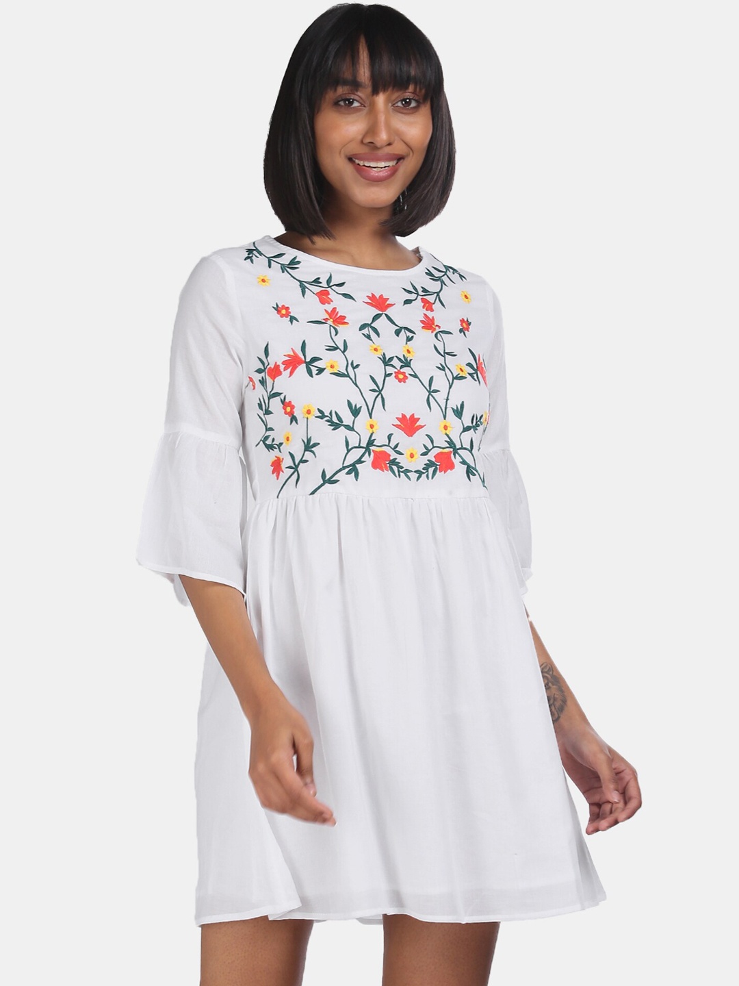 

Aeropostale Women White Embroidered Fit and Flare Dress