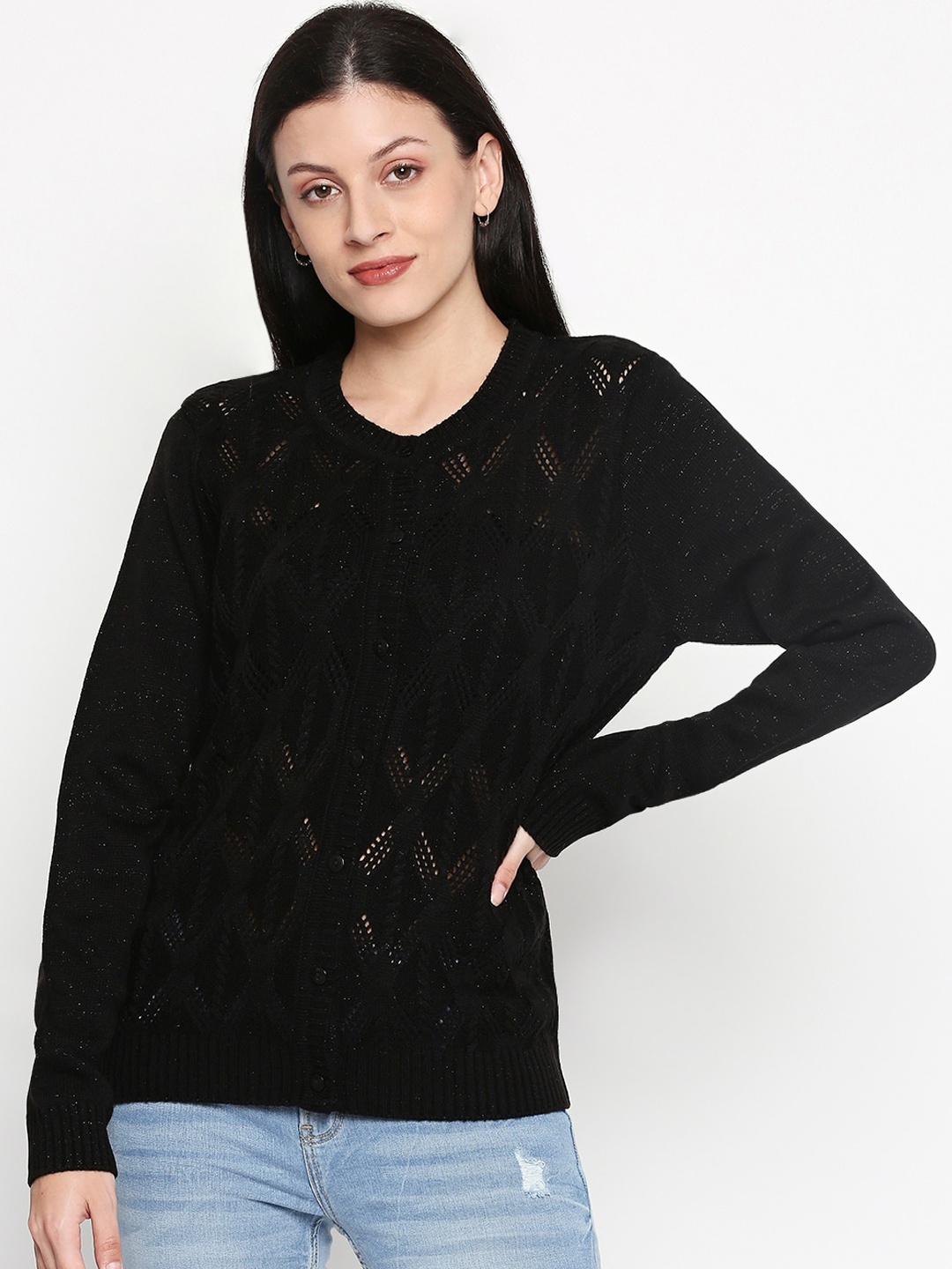 

RANGMANCH BY PANTALOONS Women Black Solid Pullover Sweater