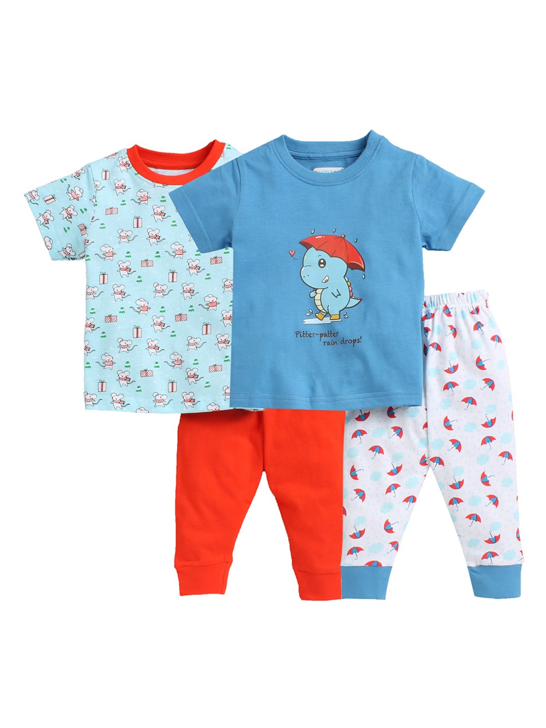 

BUMZEE Unisex Kids Pack Of 2 Blue & White Printed Night suit