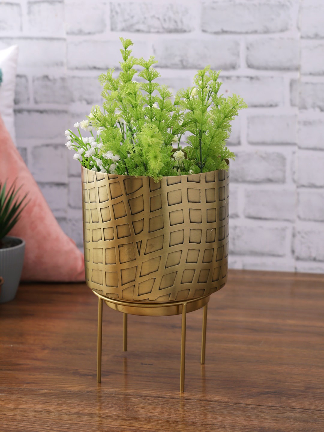 

HomeTown Gold-Toned Desk Metal Planter with Stand