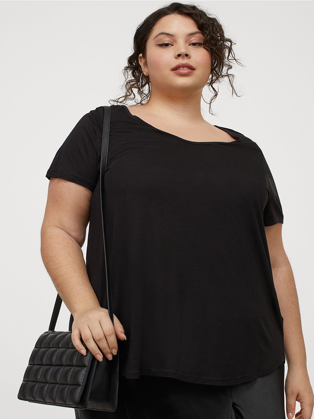 

H&M Women Black Solid H&M+ Viscose Sustainable T-shirt