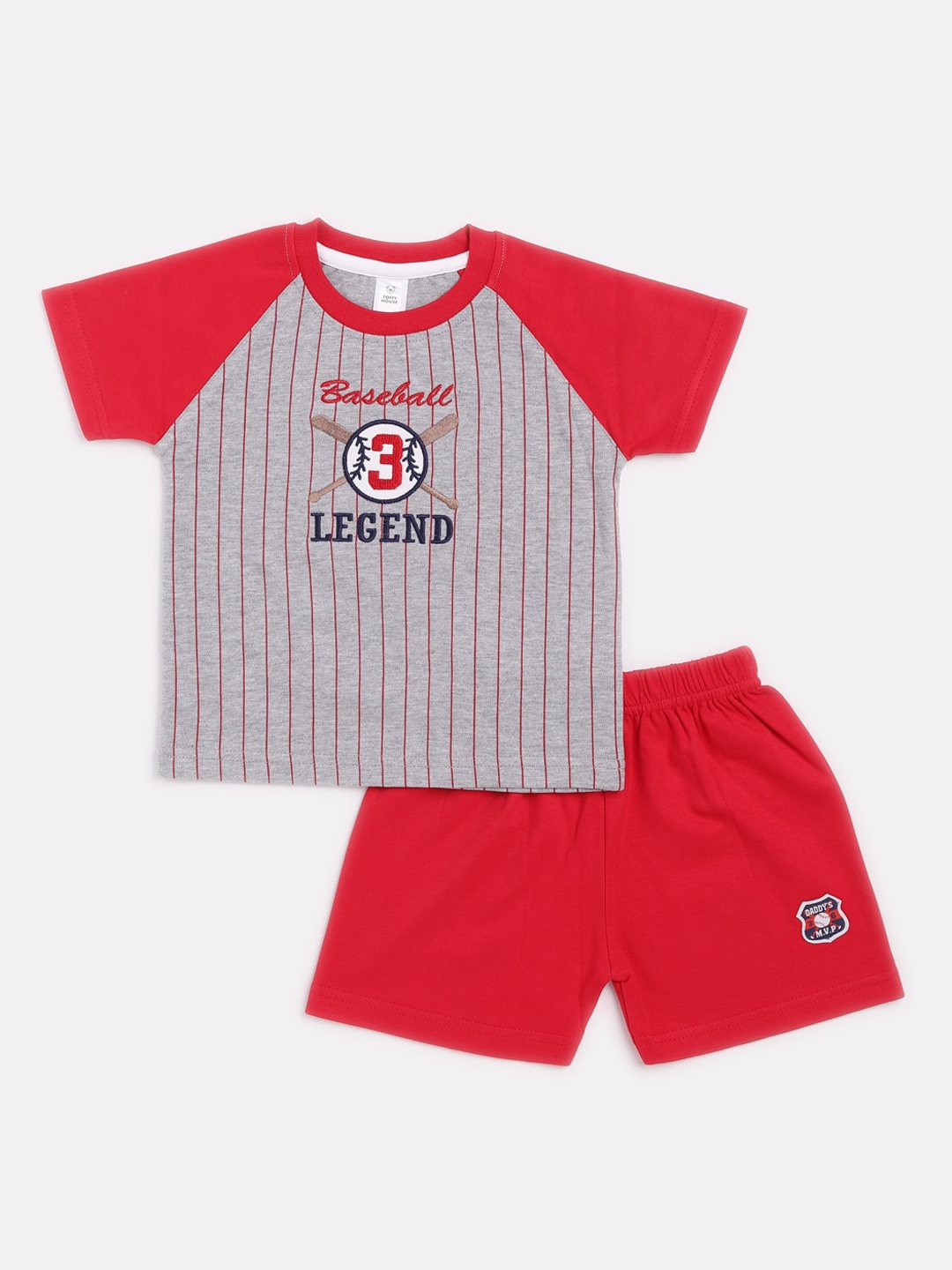 

TOFFY HOUSE Boys Red & Grey Striped T-shirt with Shorts
