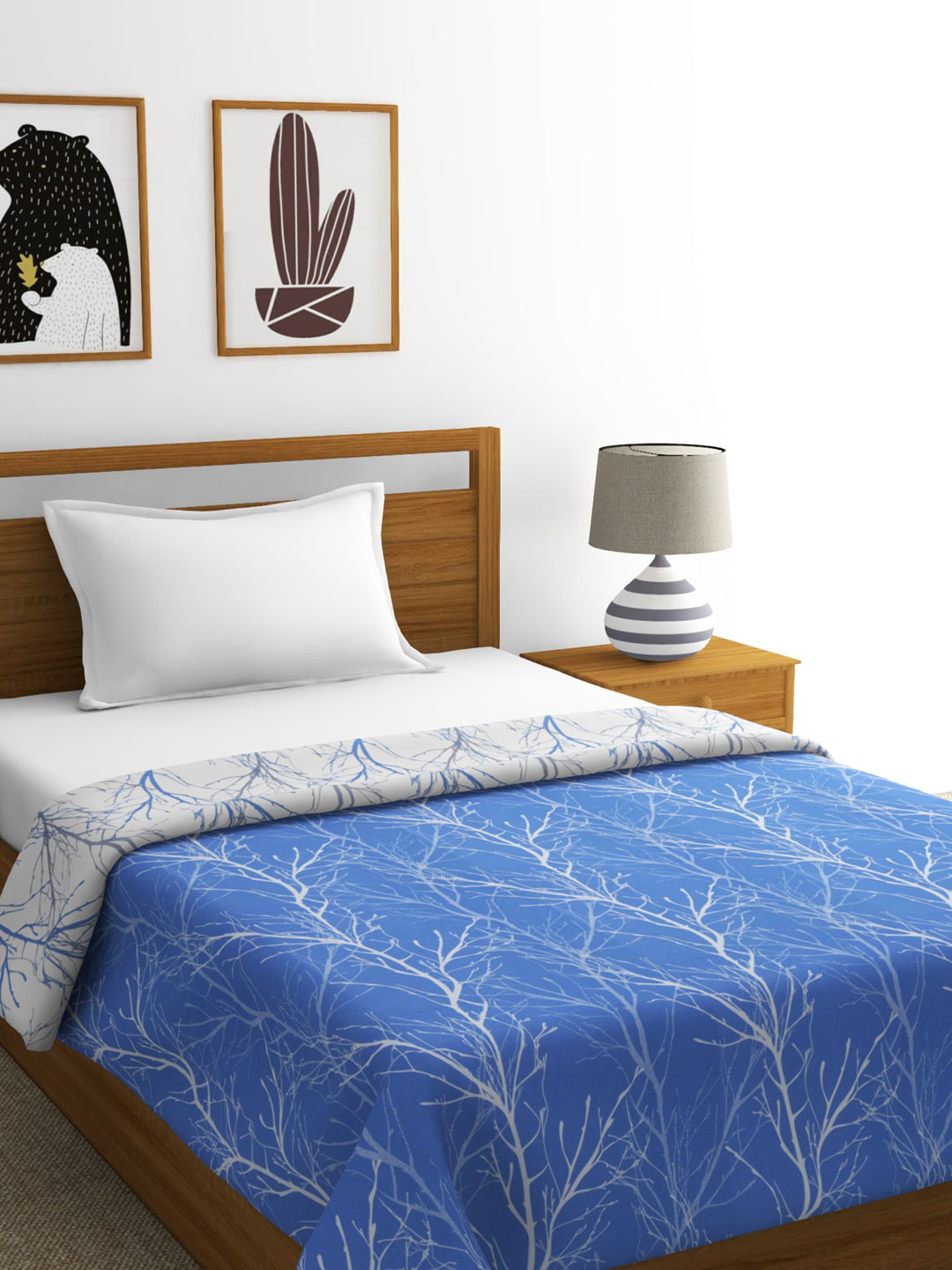 

BIANCA Blue & White Abstract AC Room 300 GSM Single Bed Dohar