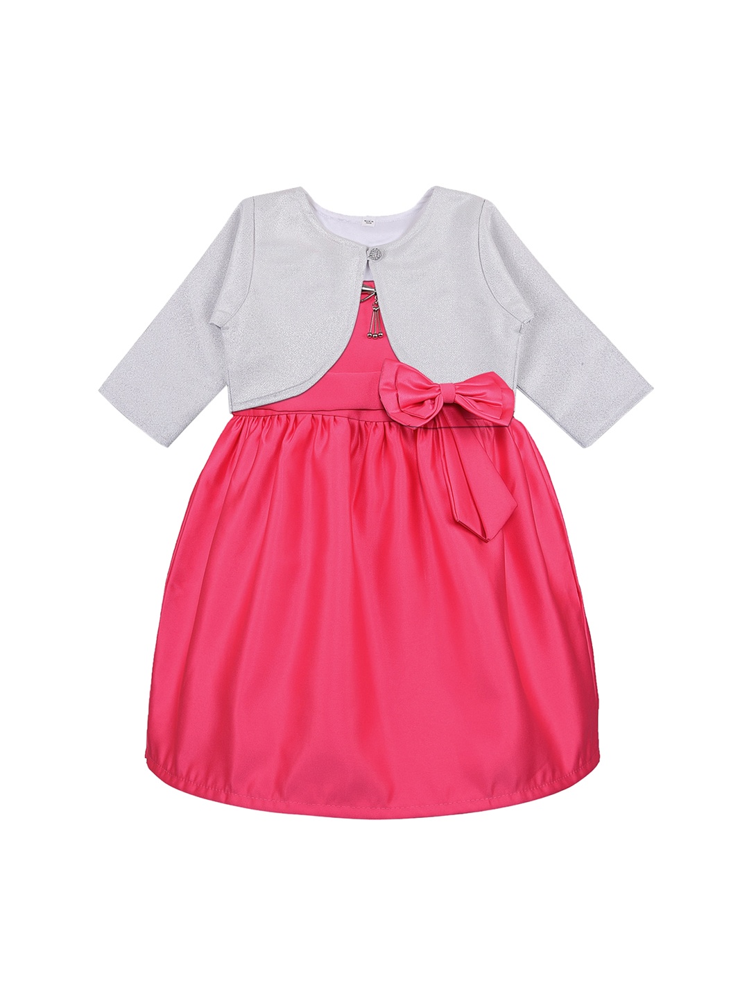 

Wish Karo Girls Pink & White Solid Fit and Flare Dress