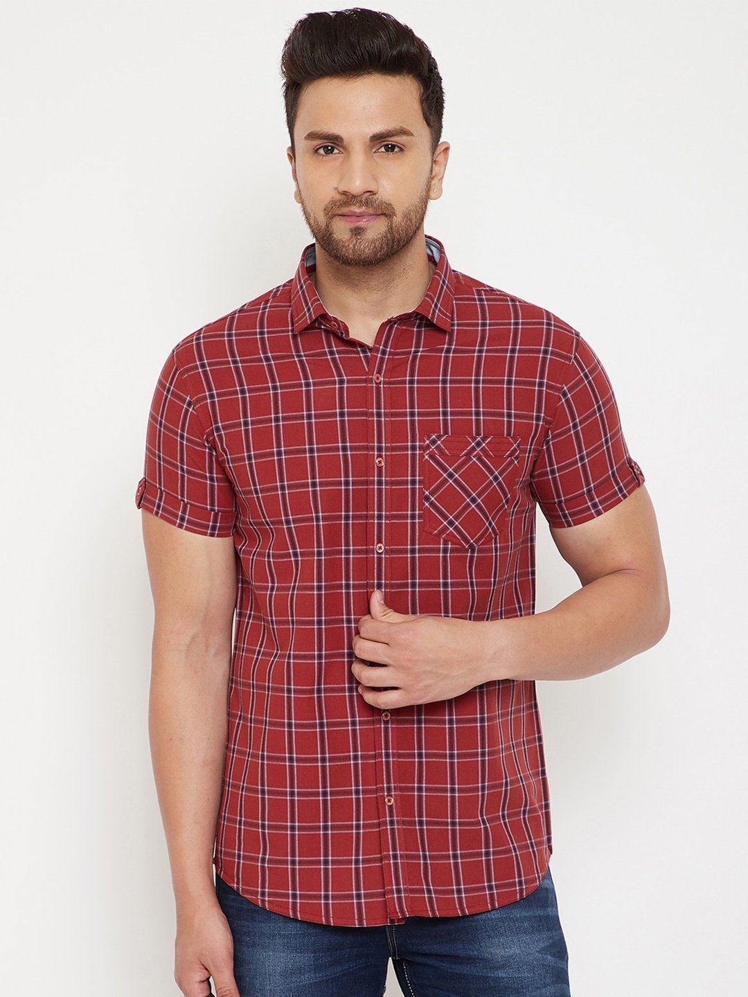 

Canary London Men Maroon Slim Fit Checked Casual Shirt