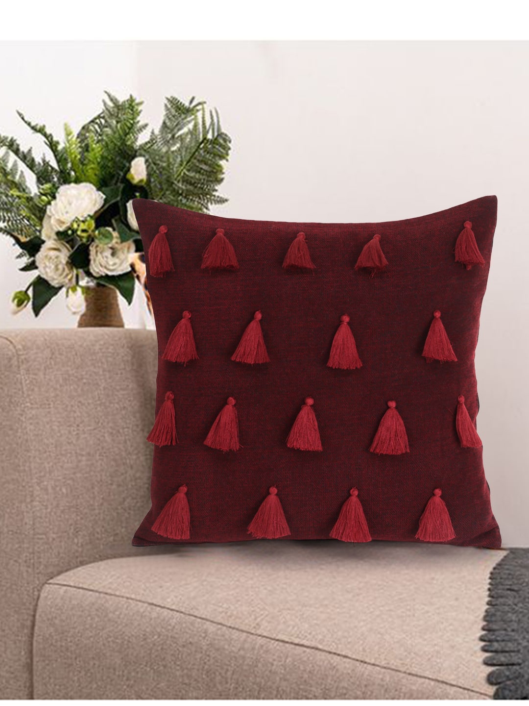 

Mezposh Maroon Set of Single Solid Square Cushion Covers