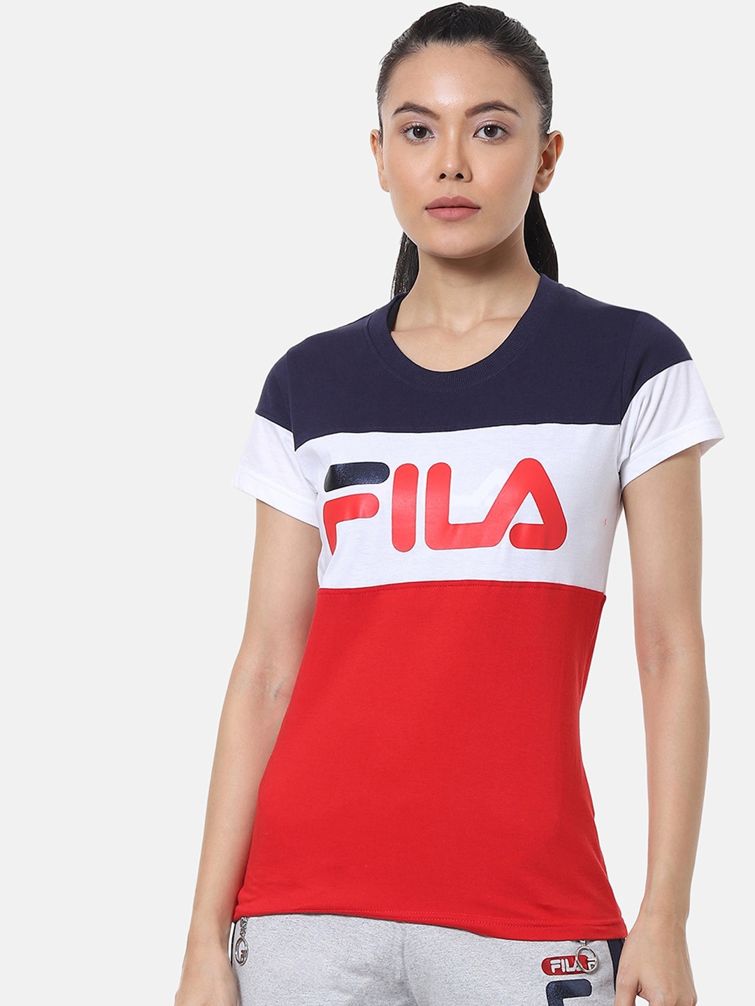

FILA Women Red Colourblocked Round Neck T-shirt