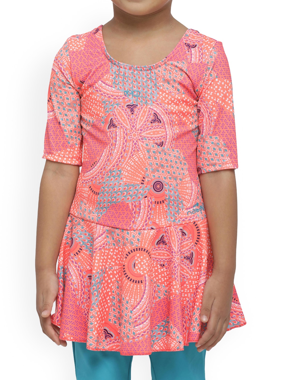 

Nabaiji By Decathlon Girls Pink & Blue Printed Skirt-Style Swimdress