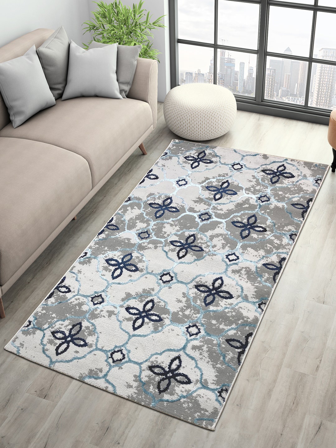 

SPACES Grey Ethnic Motif 1450 GSM Floor Rug