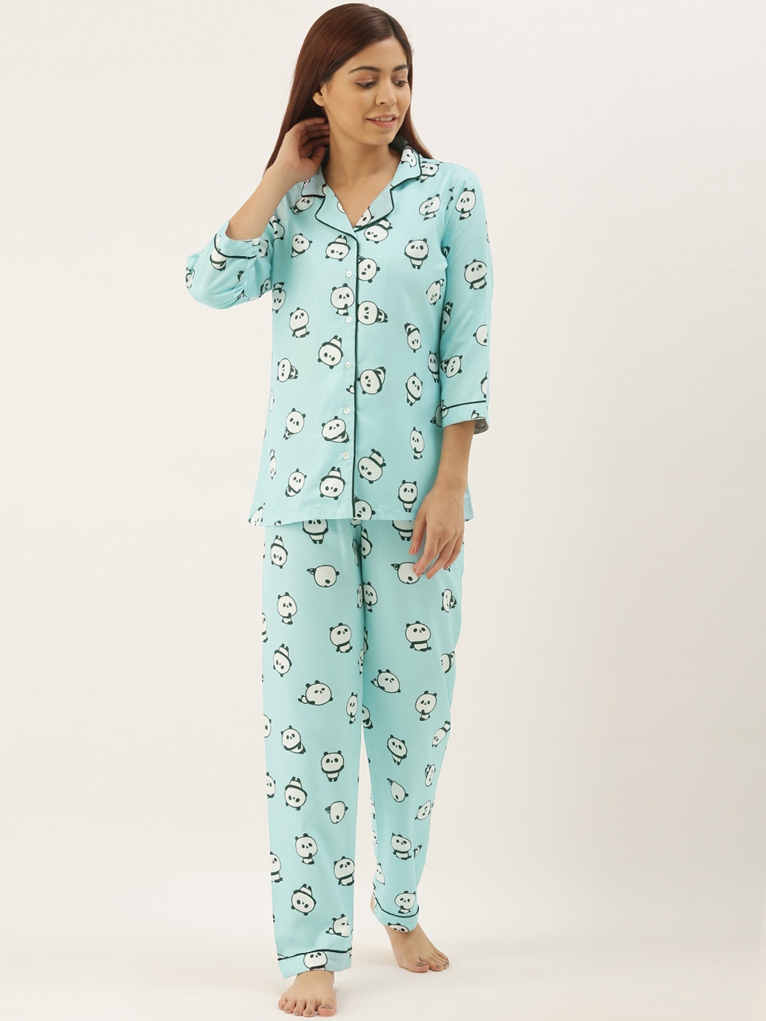 

Bannos Swagger Women Blue & White Printed Night Suit
