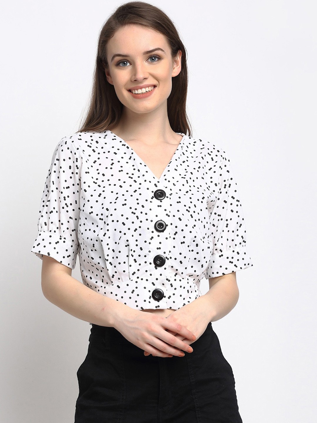

Just Wow White Printed Accordion Pleated Sleeves Regular Top