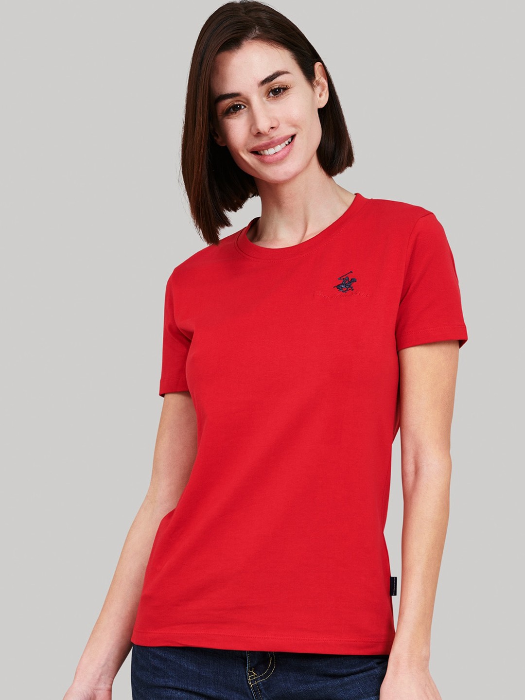 

Beverly Hills Polo Club Women Red Solid V-Neck T-shirt