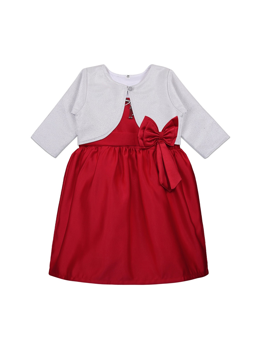 

Wish Karo Girls Red Solid Fit and Flare Dress With Shrug