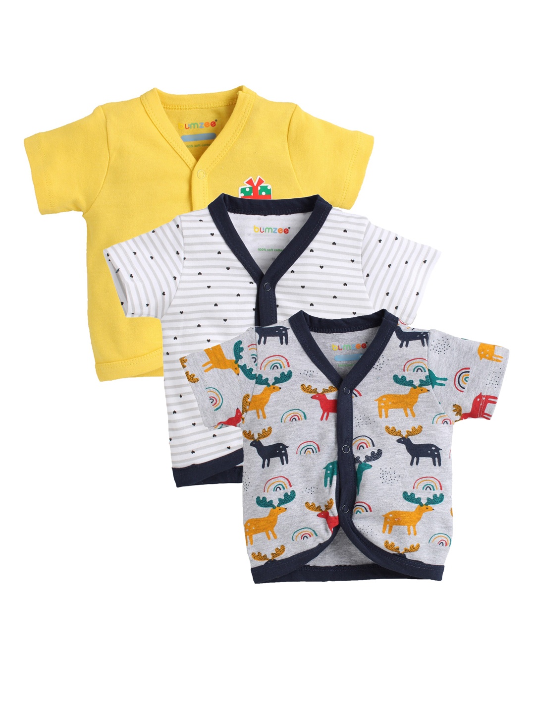 

BUMZEE Infant Kids Pack Of 3 Printed Jhablas, Yellow