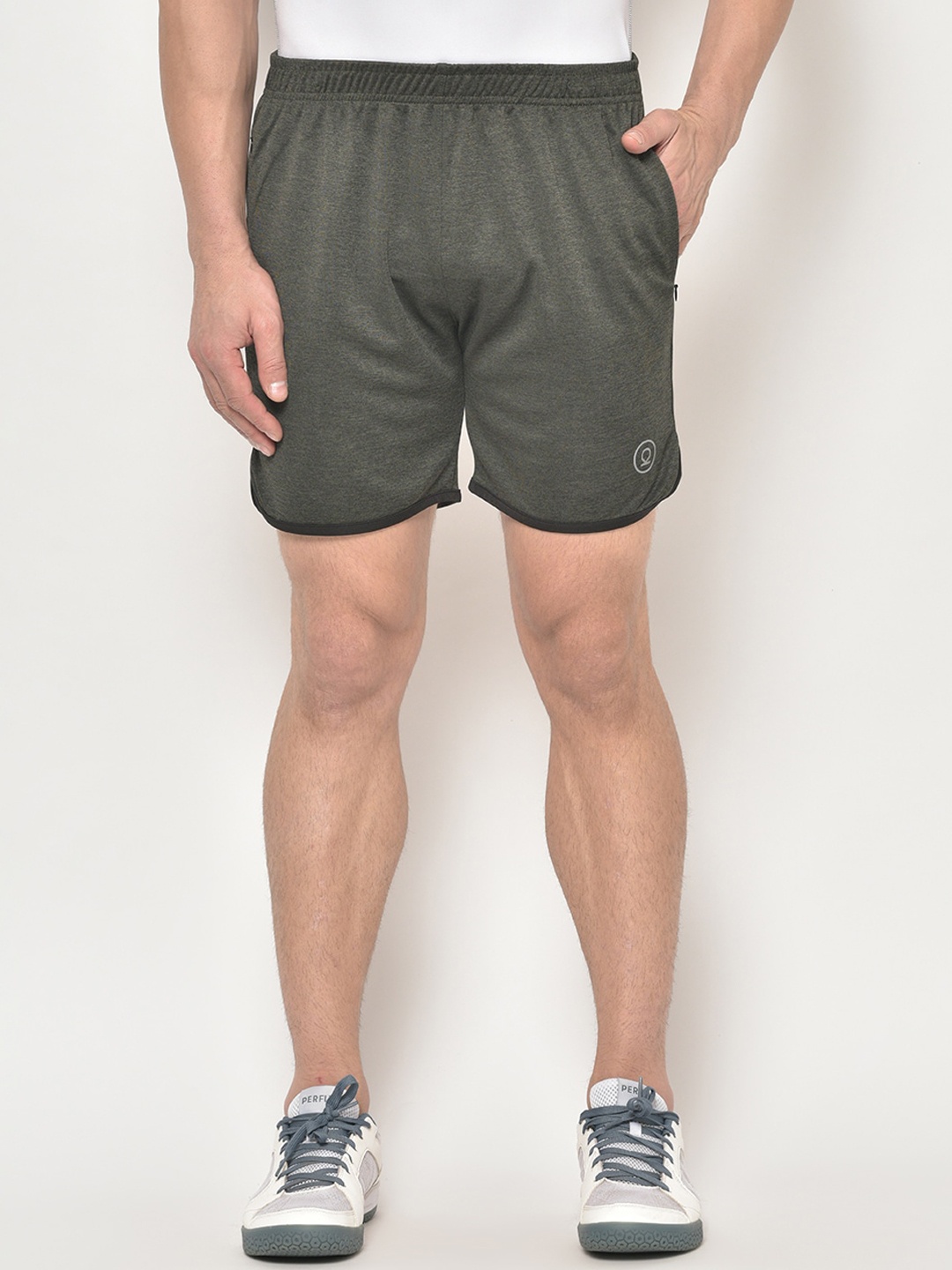 

CHKOKKO Men Olive Green Solid Regular Fit Sports Shorts