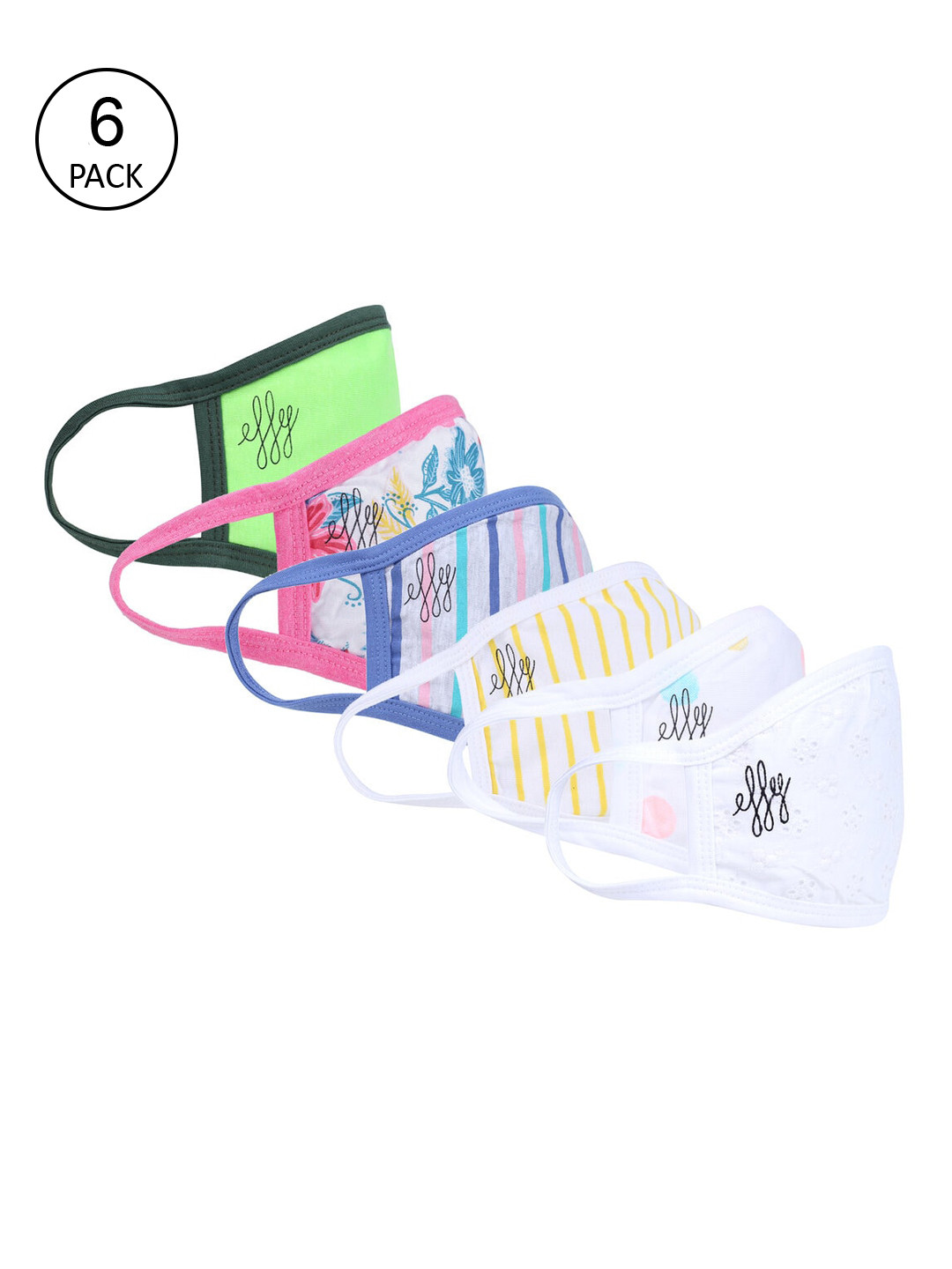 

effy Pack Of 6 Pink 2-Ply Resuable Cloth Masks, White