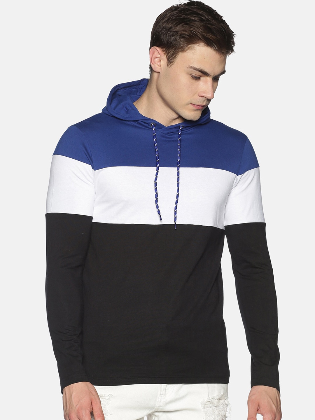 

UrGear Men Blue Blue Colourblocked Cotton Hood Pure Cotton T-shirt