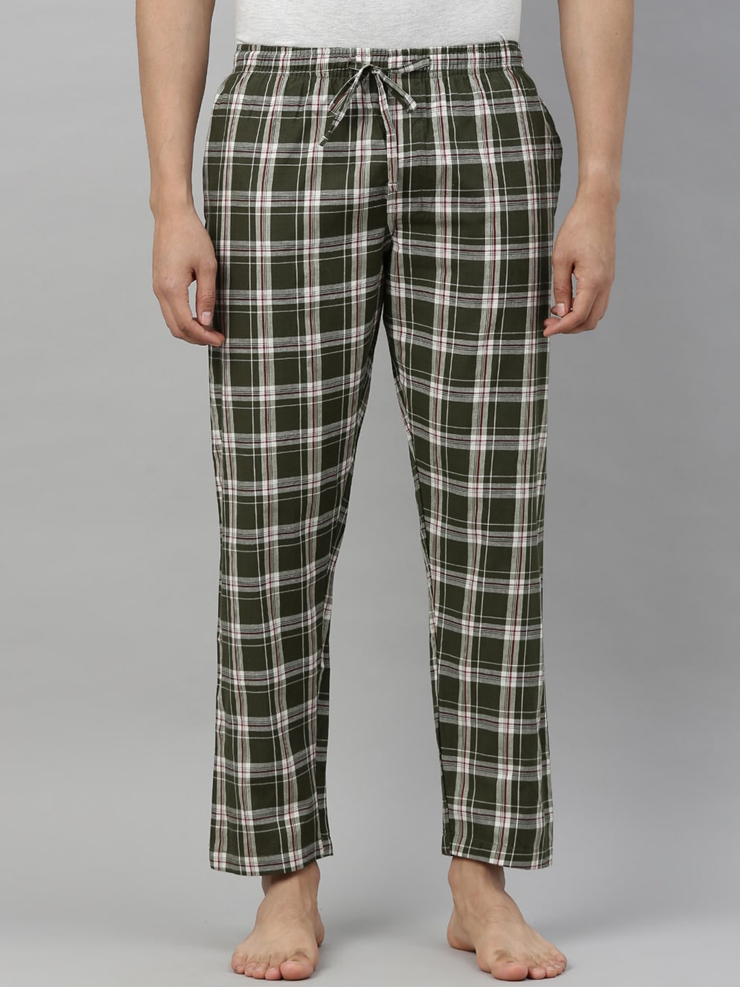 

Joven Men Green & White Checked Cotton Lounge Pants