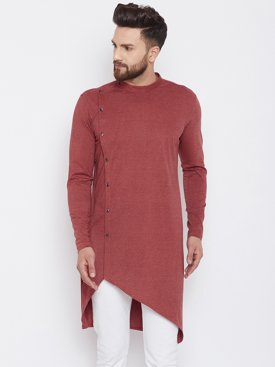 

CHILL WINSTON Men Rust Solid Asymmetric Kurta