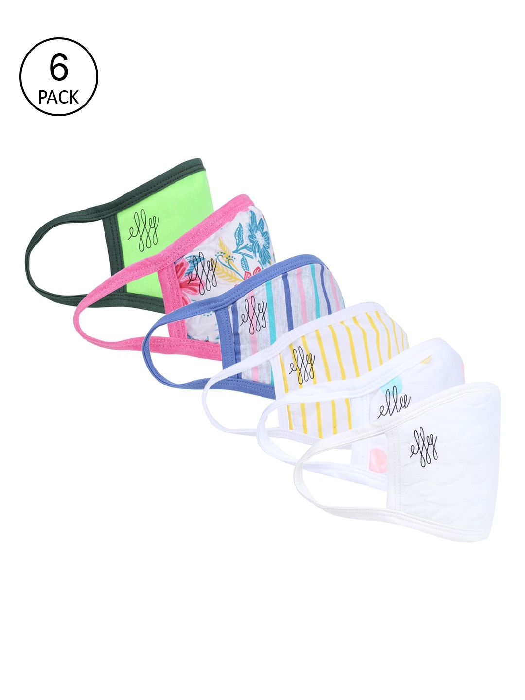 

effy Women Pack Of 6 White 2-Py Reusable Pure Cotton Cloth Masks, Pink