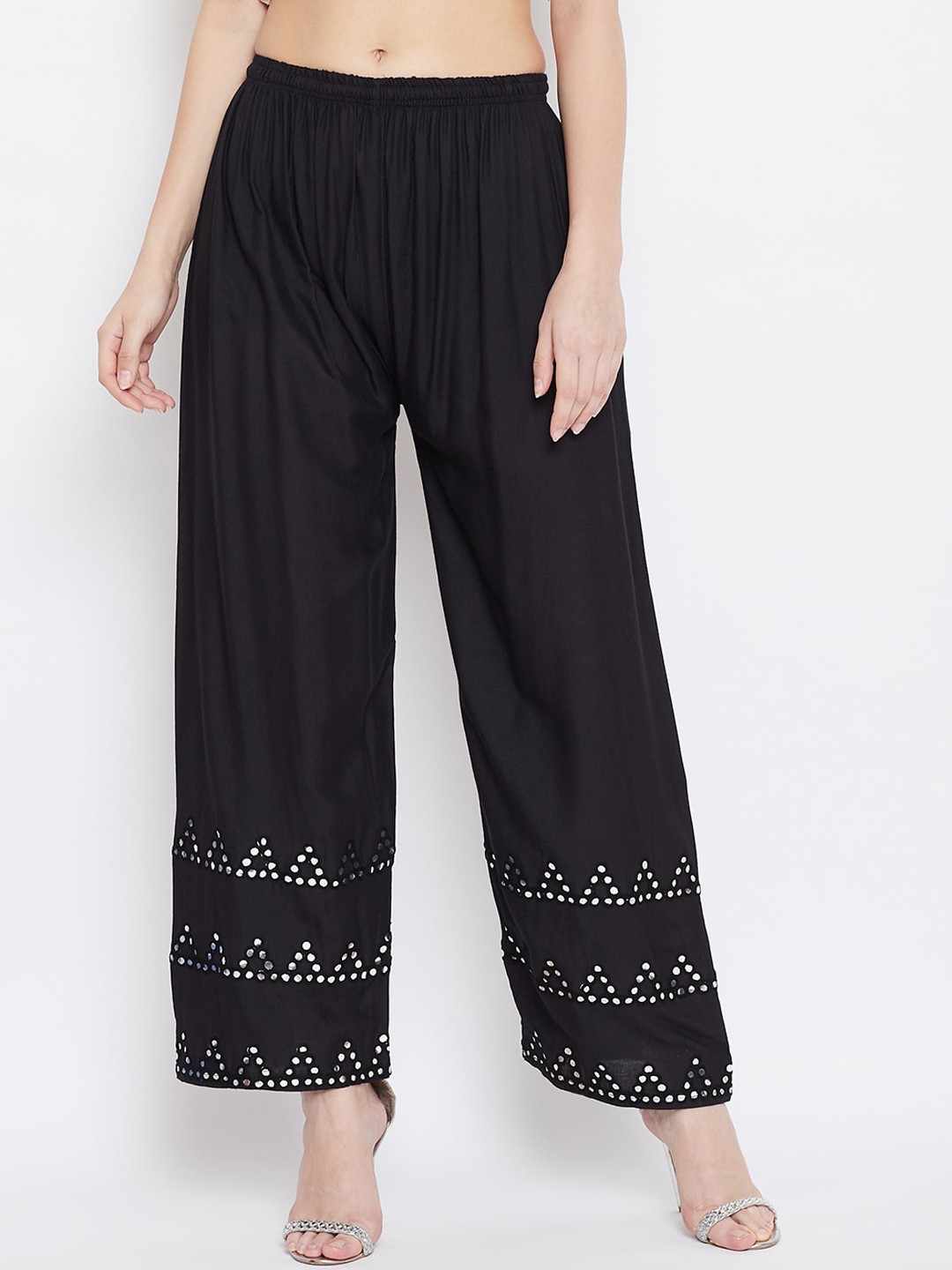 

Clora Creation Women Navy Blue Hem Design Straight Palazzos