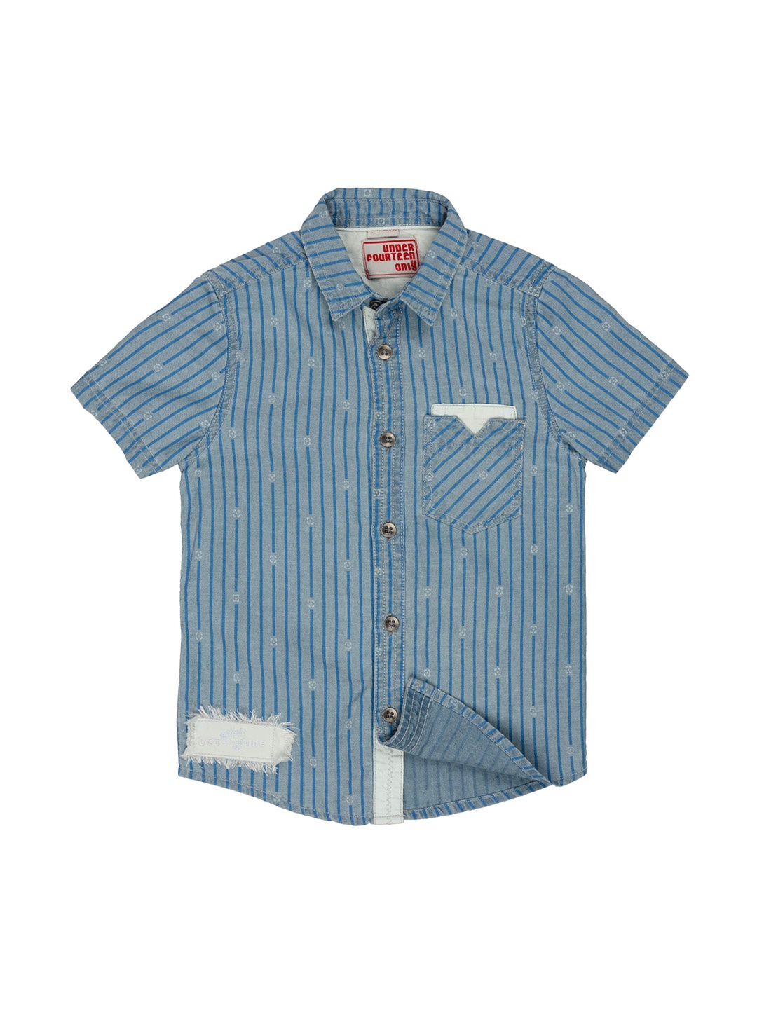 

UNDER FOURTEEN ONLY Boys Blue Regular Fit Striped Casual Shirt