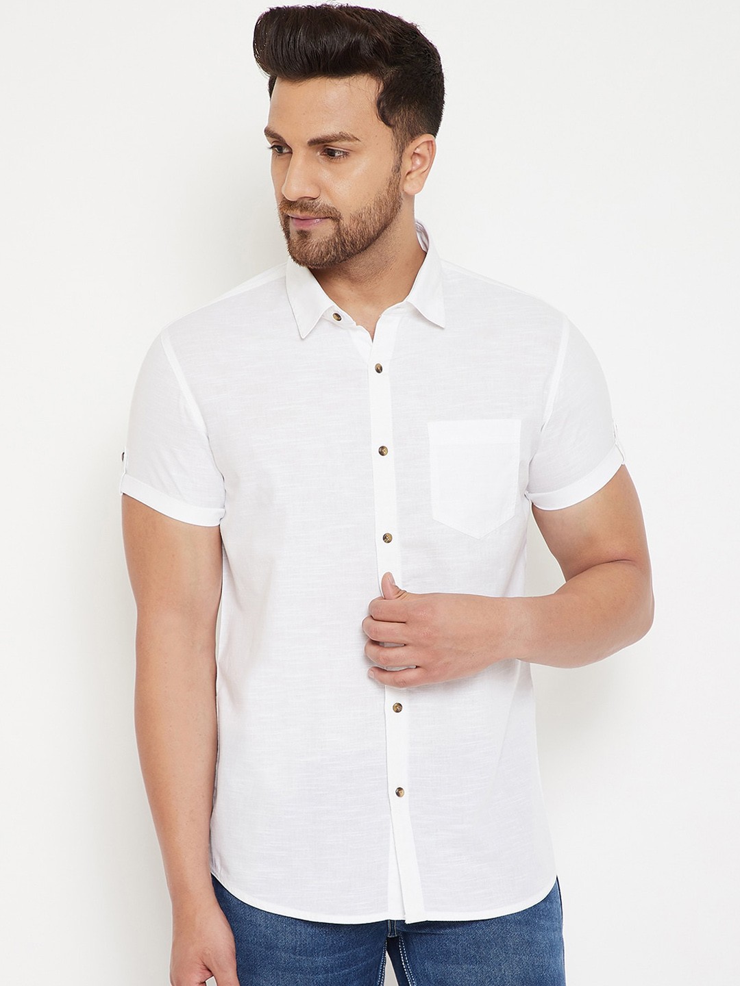 

Canary London Men White Slim Fit Solid Casual Shirt